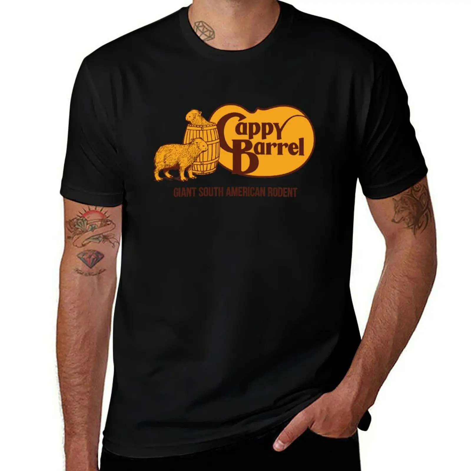 

Cappy Barrel; capybara country store logo T-Shirt T-Shirt Aesthetic clothing Man t-shirt black t-shirts for men