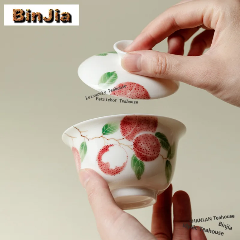 

110ml Hand-painted Lychee Gaiwan Handmade Tea Tureen Household Tea Bowl With Lid Kit Tea Maker Cover Bowl Tea Items Supplies