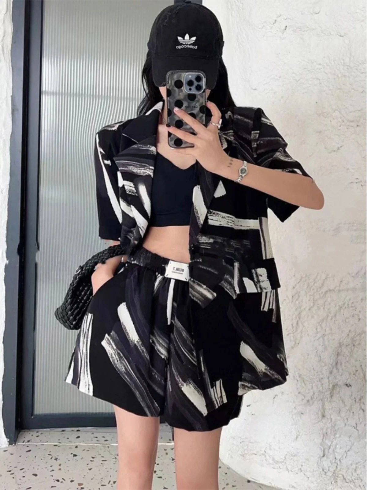 Casual Chic Tie Dye Wide Leg Suiting Shorts Set High Waist Draped Style Versatile Summer New Arrival Women's Fashion Ensemble