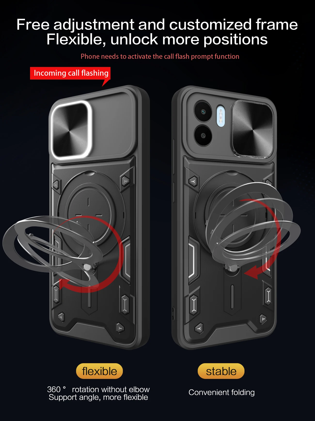 Armor Slide Camera Protect Cover For Redmi 12 12C 13 13C 4G 5G Magnetic Ring Stand Phone Case bag For Redmi 11 Prime Back Cover
