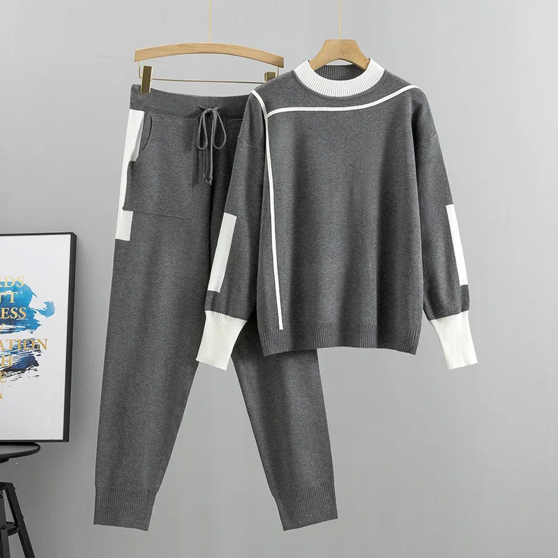

Korean Sle Casual Knitted Two-Piece Set for Women Autumn Winter Faionable Ele Leisure Commute Wind Ensemble