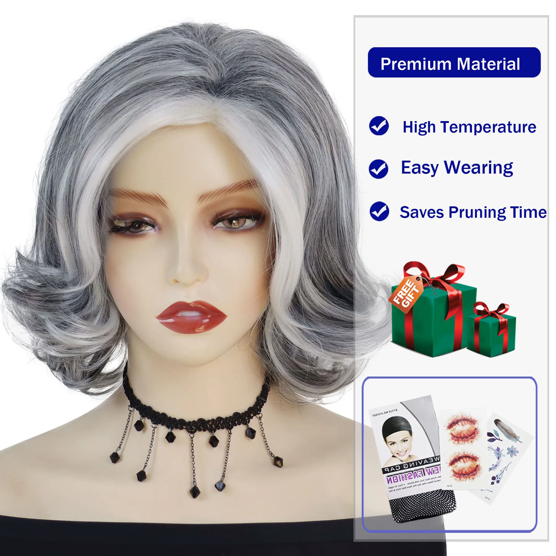 GNIMEGIL Synthetic Short Curly Hair Silver Grey Wig for Women Natural Daily Lady Wig Heat Resistant Stylish Mommy Wig Cosplay