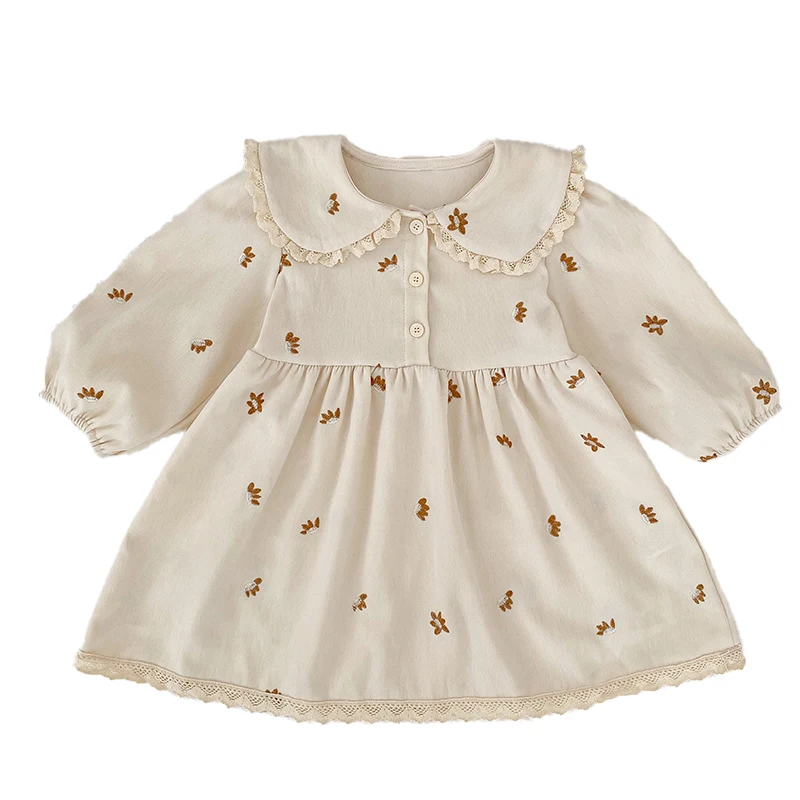 2026 Baby-Mädchen-Kleid mit langen Ärmeln, koreanischer Stil, Kragen, Spitze, Blumenstickerei, Baumwolle, Kleinkind-Prinzessinnenkleid, Herbst-Kinderkleidung – Detail 15