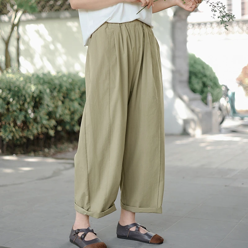 

100% Cotton Women Ankle-length Casual Pants New Arrival 2025 Spring Simple Style Solid Color Loose Female Straight Pants M1360