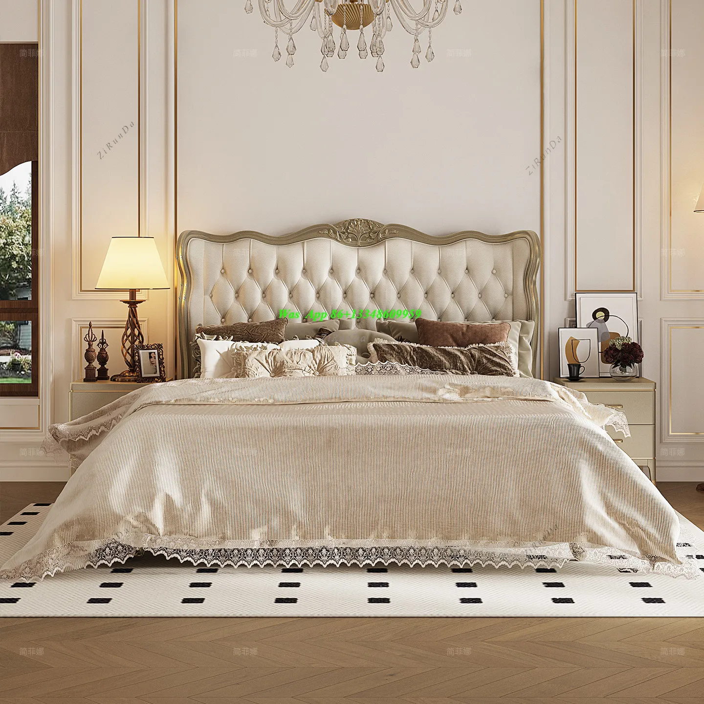 French Princess Bed  New Solid Wood  Simple Premium Leather Bed Master Bedroom Wedding Bed