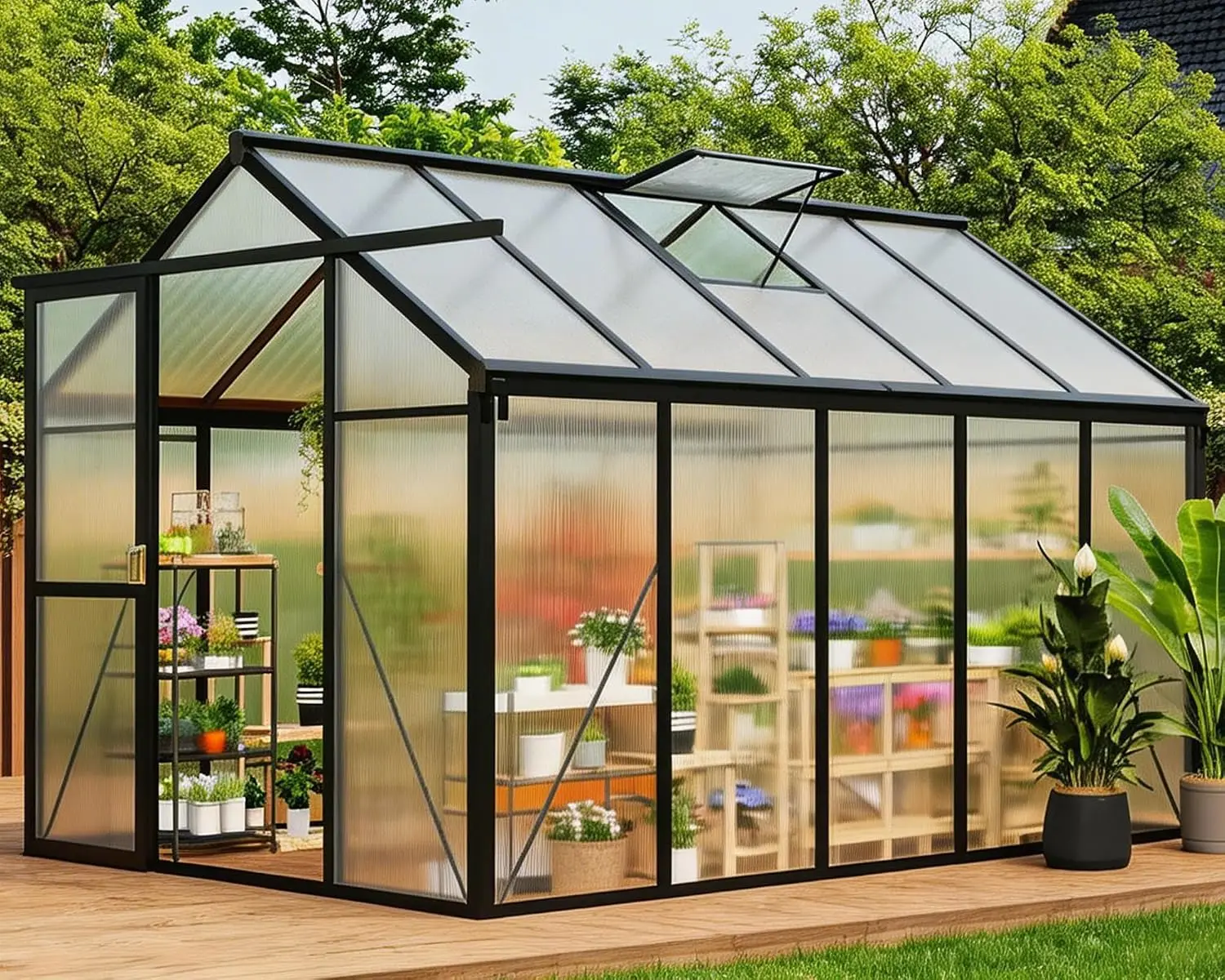 6×10FT Greenhouses for Outdoors, Aluminum Polycarbonate Greenhouses with Roof Vent - Heavy-Duty Walk-in Green, Customized