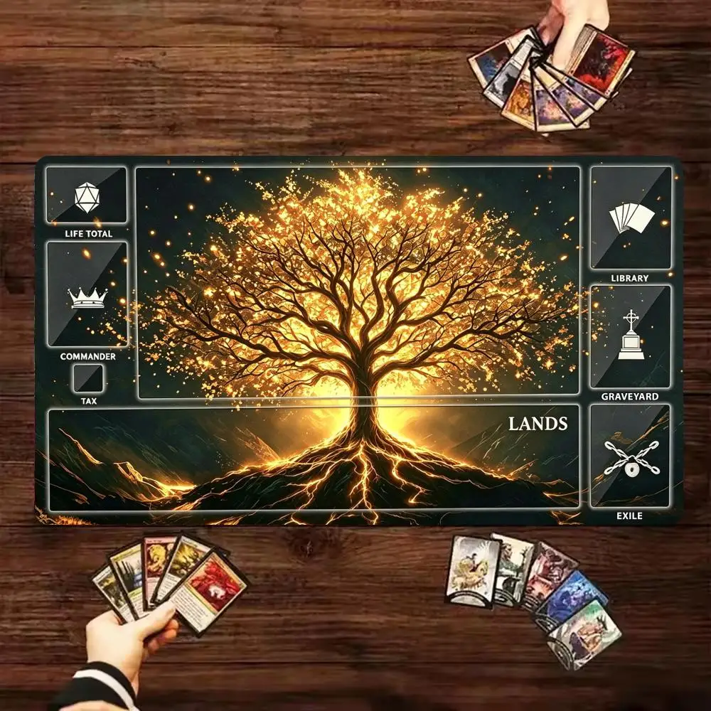 Golden Glowing Tree of Life Playmat 600x350mm MTG TCG  Card Game Mat Anti-Slip Rubber Extended Desk Mat Magic Gathering Game Pad