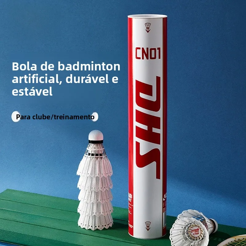 red-double-happiness-new-26-years-badminton-cn01-artificial-ball-training-entertainment-stable-12-pieces-set-composite-cork