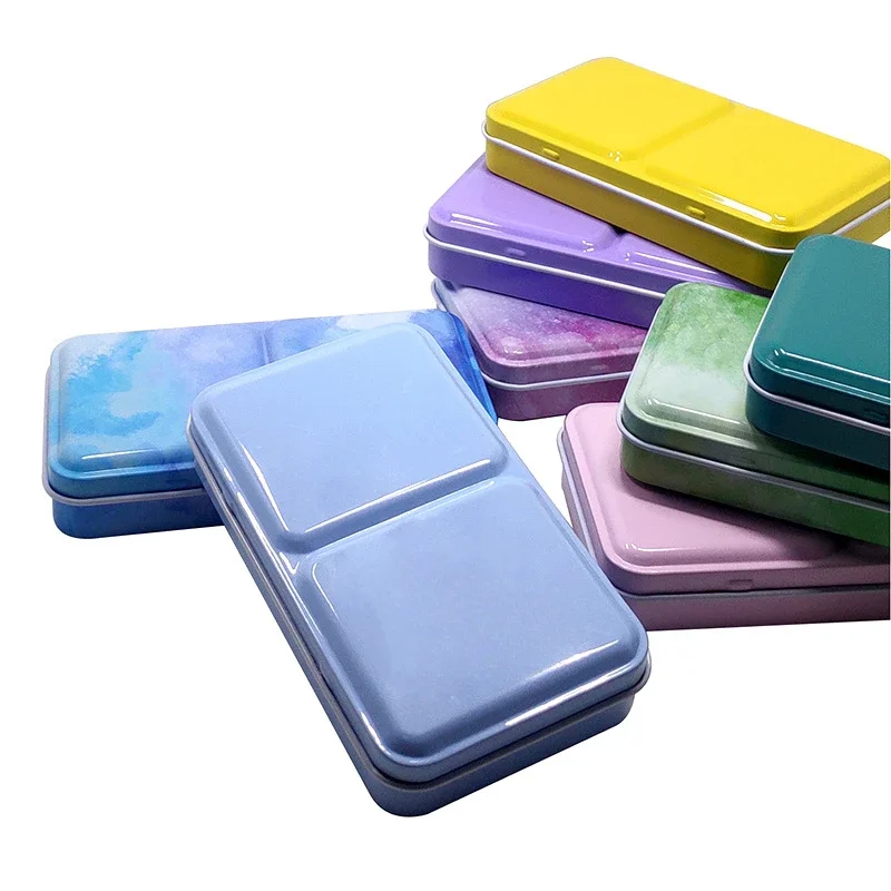 Portable Solid Watercolor Iron Box Three Fold Small Flat Bottomed Iron Box Painting Art Pigment Packaging Box Pigment Packaging