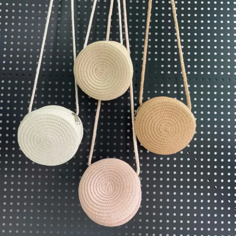 Children's Cute Small Round Bag In Summer Hand Woven Straw Bag Women's Fashion Trend Messenger Bag Mini Coin Purse Hand Bags