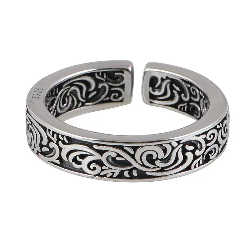 925 Sterling Silber Ring Verstellbar mit Retro-Mustern für Damen und Herren Schöner Ring Modischer Hochzeitsschmuck Party Damenring – Detail 5