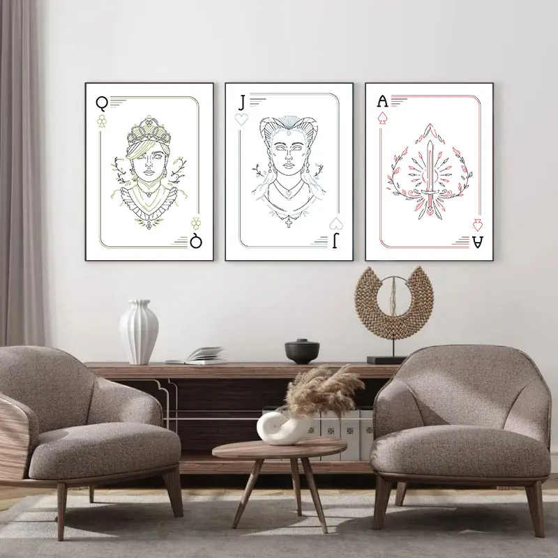 Nordic Line Short Pen Poker Poster Joker King Queen Aesthetic Canvas Painting Modern Wall Art Picture Living Room Home Decor