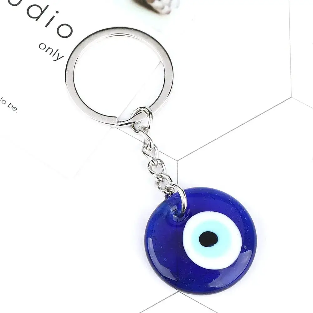 Blue Eye Lucky Eye Keychain Turkey Hand of Fatima Lucky Eye Pendant Transparent Metal Ring Car Hanging Charm Women’s Gift