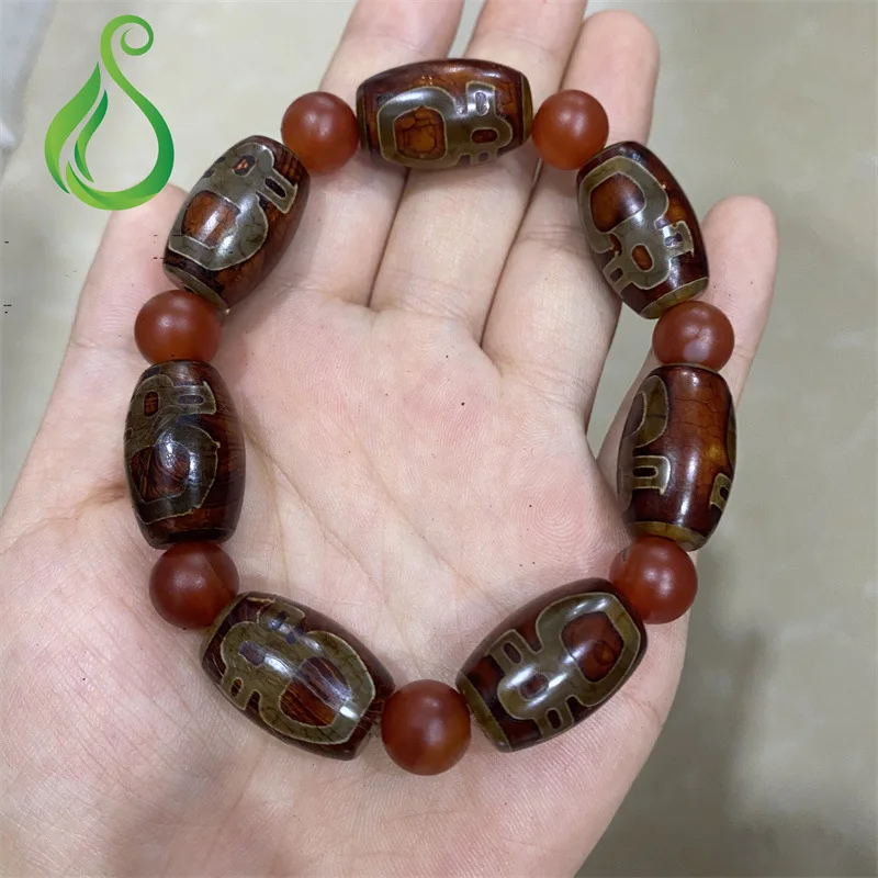 Natural Chalcedony Old Agate Inlaid Etching Craft God of Wealth Drum Beads Tianzhu List Products Wholesale