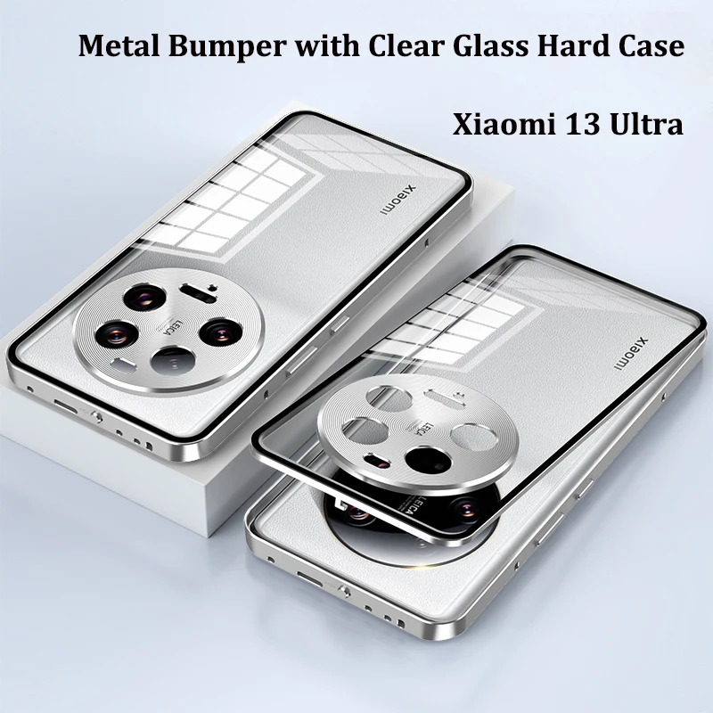 For Xiaomi Mi 13 Ultra 5G Case Metal Bumper with Clear Tempered Glass Shockproof Hard Cover Phone Case for Xiaomi 13 Ultra 5G