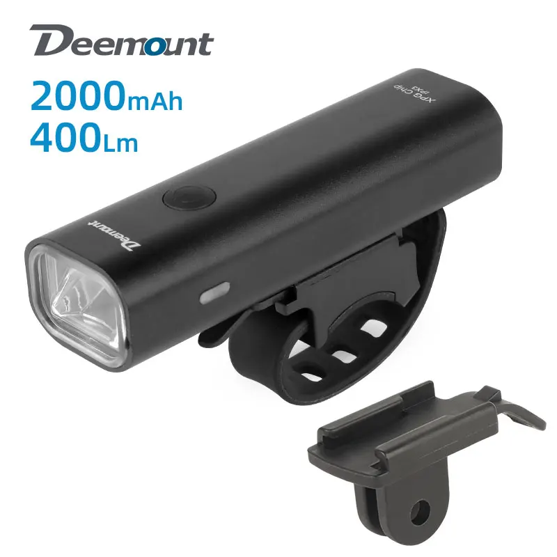 Deemount 2000mAH 400LM Aluminum Headlight Bicycle Front Lighting USB Charge LED Torch Optional Handlebar Fork Stem Helmet Stand