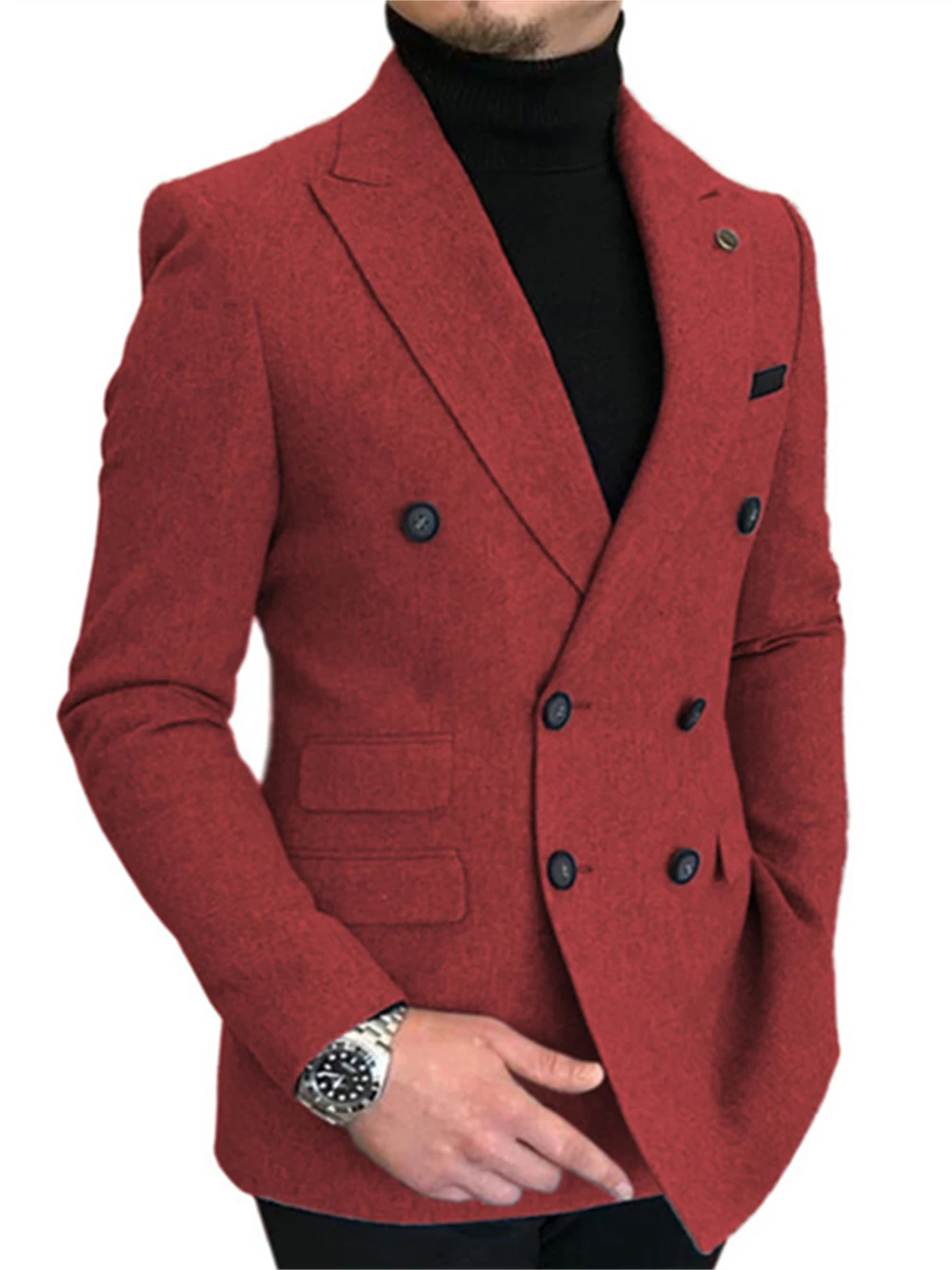 Blazer de traje de espiga de moda para hombre, chaqueta de traje de doble botonadura de talla grande, traje Formal ajustado de otoño e invierno, esmoquin