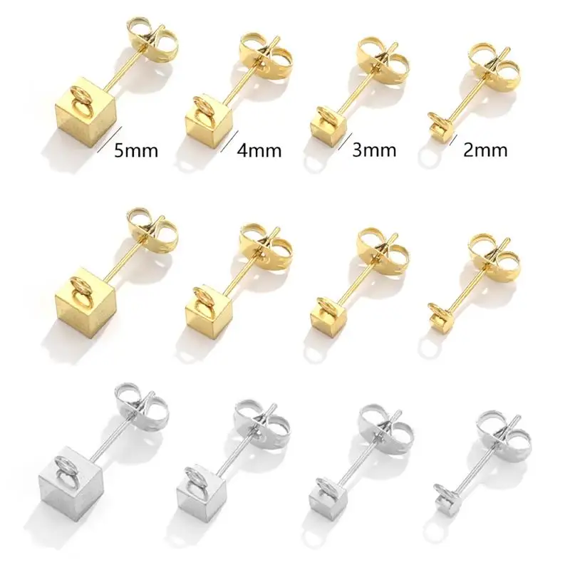 

10pcs/lot 2/3/4/5mm Stainless Steel Earring Studs Square Earrings With Ear Plug Findings Ear Back DIY Jewelry Making Accessories