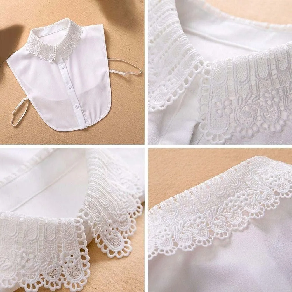 White Lace Fake Collar Elegant Vintage Shawl Detachable Front Tie False Two-piece Iris Blouse Shoulders Fake Collar