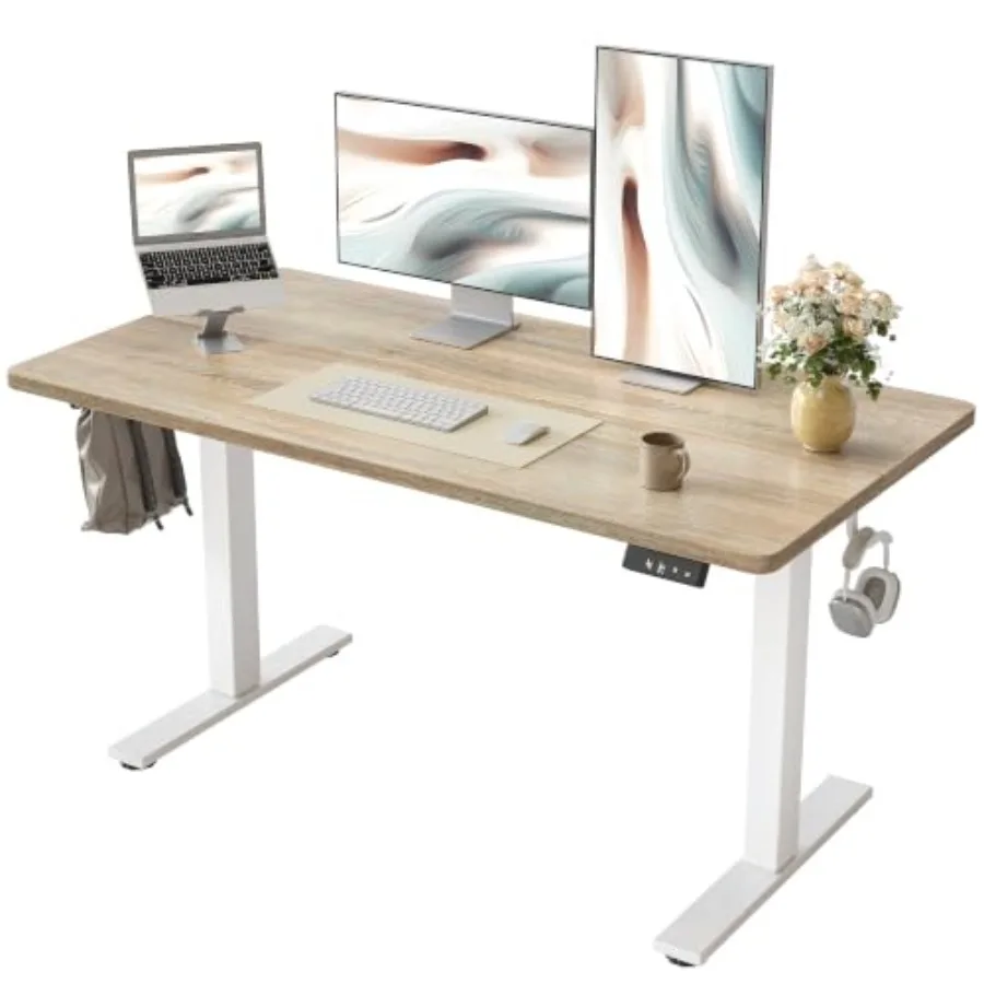 Electric standing desk for office use, steel frame, black, height adjustable with dual motors and memory presets