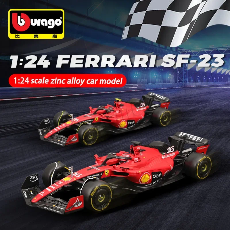 bburago-1-24-formula-car-ferrari-sf23-16-charles-leclerc-55-carlos-sainz-alloy-die-cast-car-model-children's-toys-collectible