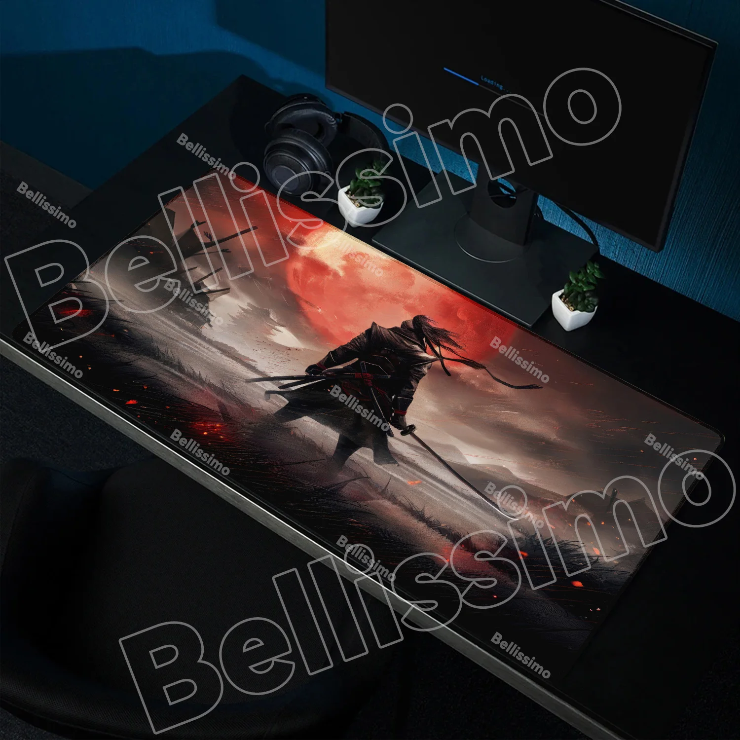 

Japanese Moonlight Samurai Mouse Pad Traditional Landscape Keyboard Desk Mat Dark Aesthetic Desk Pad PC Accessory Mousepad