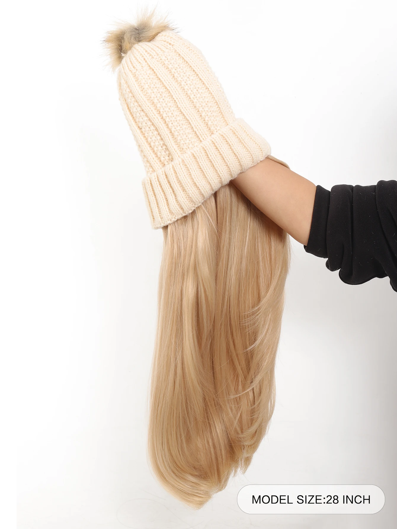 Off White Hat Wig Beanies Hat With Hair Wigs For Women Synthetic Long Curly Wavy Hair Warm Ski Plush Knitted Autumn Winter Cap