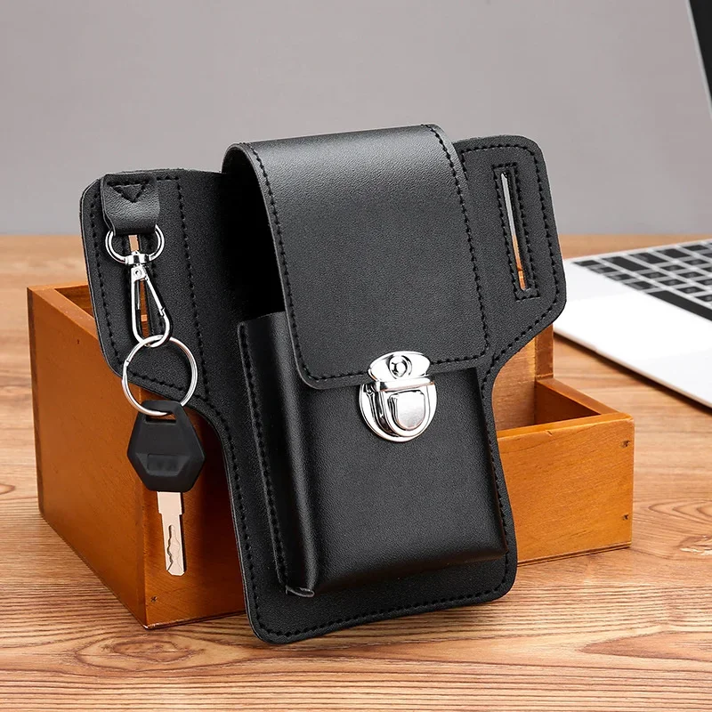 Waterproof Leather Men Mobile Phone Storage Waist Bag For Iphone Samsung Huawei Universal Multifunctional Card Bag Fanny Pack