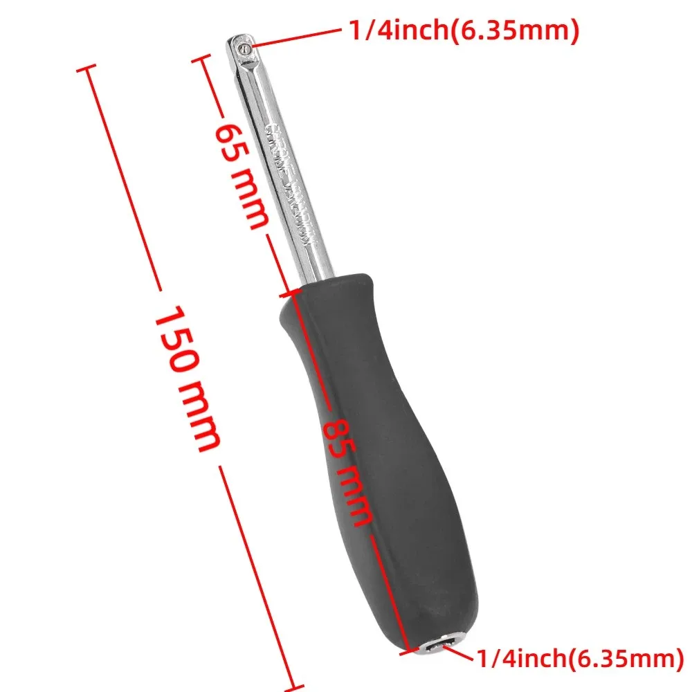 2PCS 5.9 Inch Length 1/4 Inch Drive Spinner Handle Black Finish / Chrome Finish Internal Square Drive Rotary Tool Handle