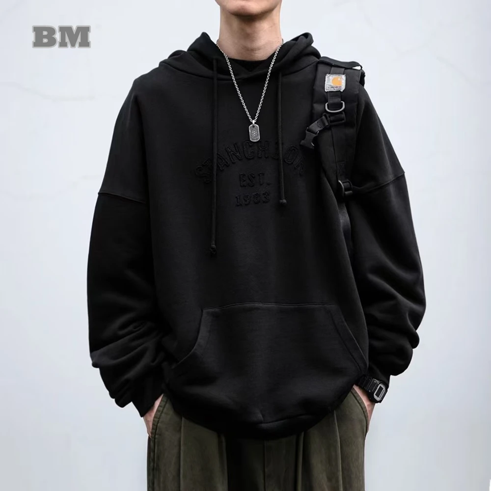 Mens Heavyweight Hoodie Garment Wax Washed Distressed Oversized Pullover Cotton Loopwheel High Quality Streetwear Sweatshirt