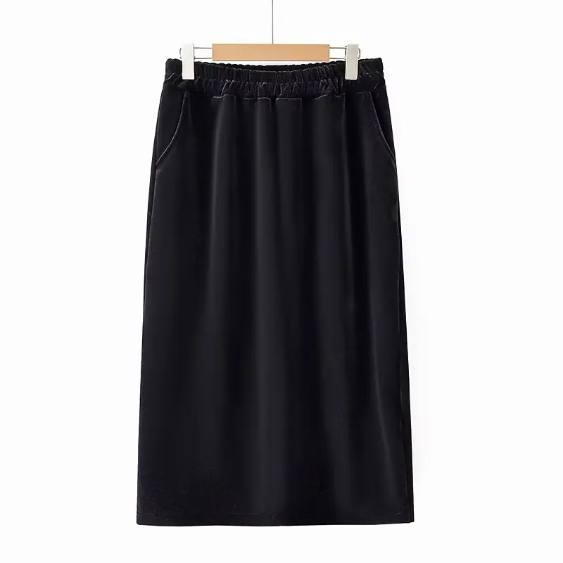 

XXXXL Fashion Plus Size Woman Clothing Skirts Casual mid-length Warm Fleece And Thickening Back Slit Bottoms Autumn Winter 461