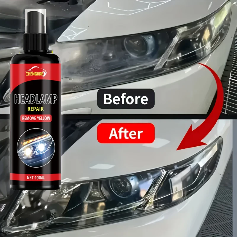 بخاخ إصلاح المصابيح الأمامية 100 مل، طقم إصلاح المصابيح الأمامية المبتكرة للسيارة، يحل مشكلة الأكسدة والإصفرار، ويعيد تألق المصابيح الأمامية