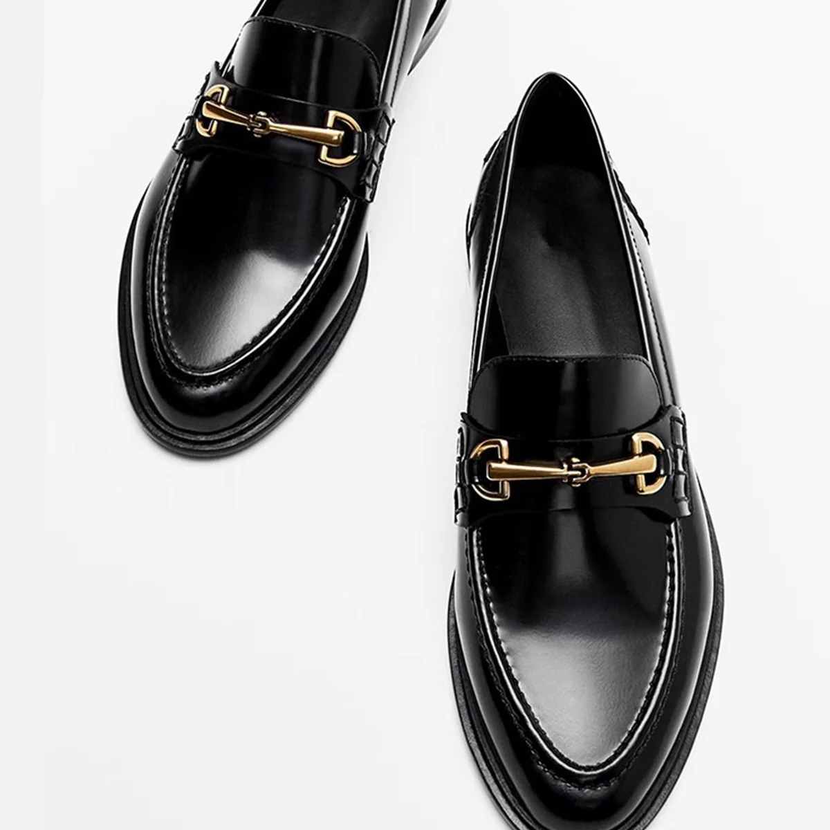 

Withered French Fashion Office Ladies Flat Shoes Minimalist Genuine Leather Buckle Retro Loafers Shoes Women For Commuting