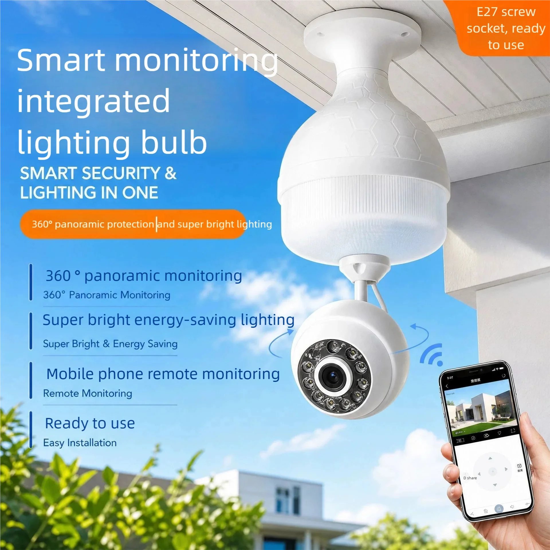 4G WiFi IP Camera E27 Bulb Cam 2MP Wireless Baby Monitor AI Tracking Security Video Surveillance Pet Cam SmartLife Indoor
