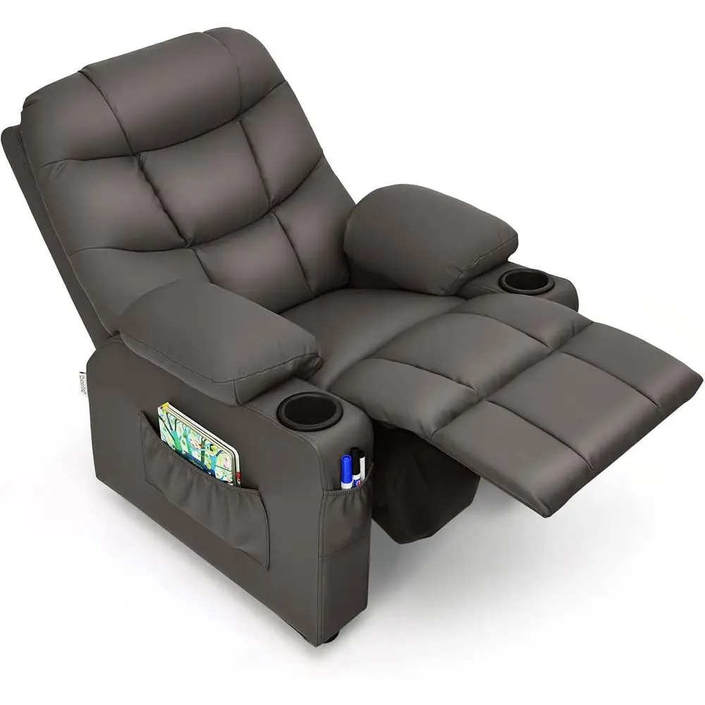 

Children's Recliner Chair with Cup Holder, Side Pockets, and Comfortable Features for Ages 3+ in Brown