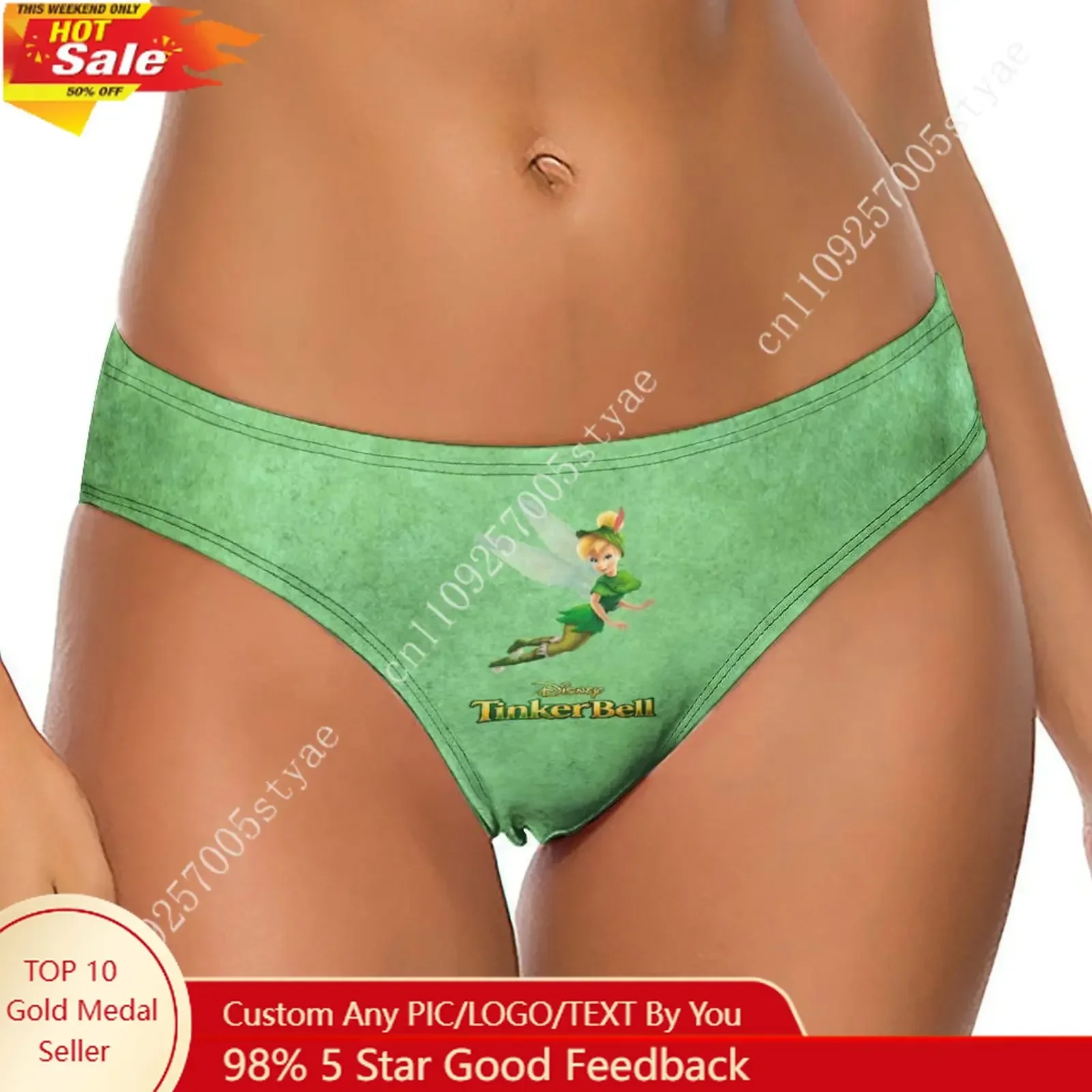 

Tinker Bell Underpants Disney Cartoon Custom Soft Women Underwear Pure Cotton Comfy Briefs Design Your Photo Text Logo Thong
