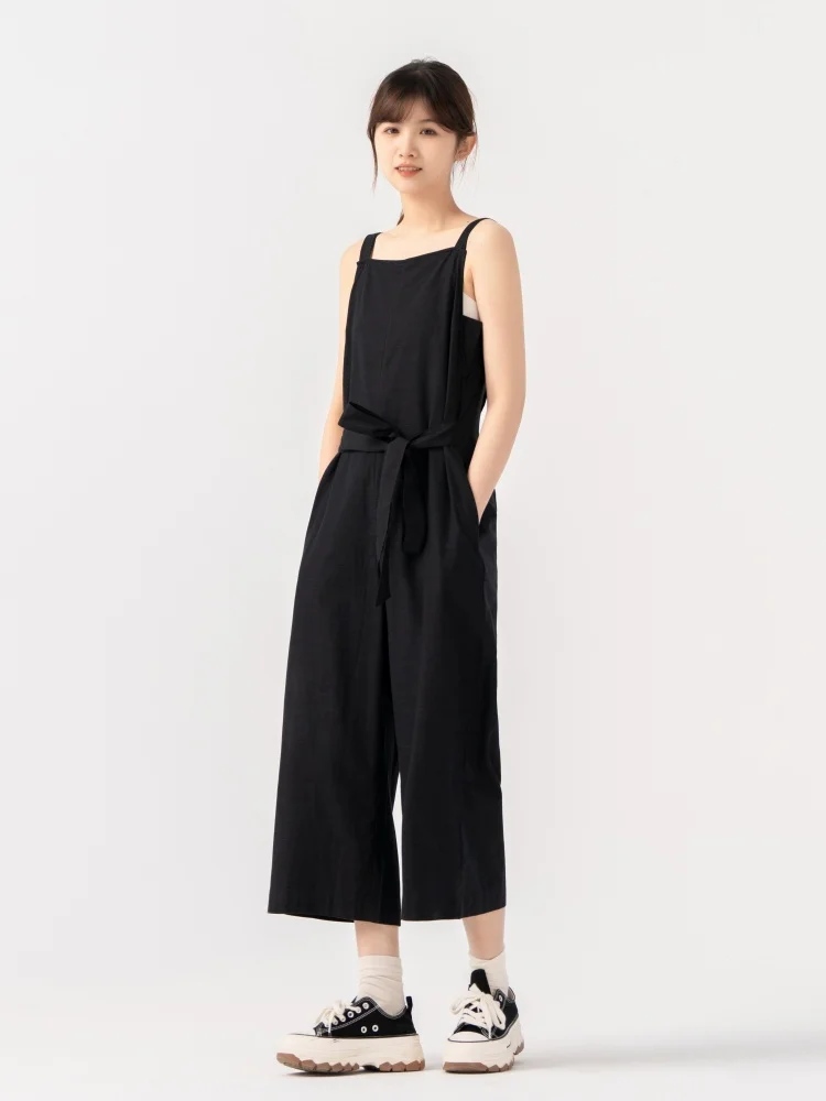 Women's Jumpsuit Overall Pants Mixed with Hemp Straps 2025 Summer New Sle High Waist Seven/Nine Pants Chinese Brand UQEG