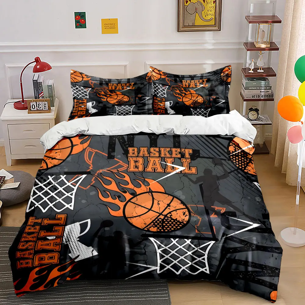 Basketball Flaming Cool Abstract Background Printed Duvet Cover Set 1 Duvet Cover+2 Pillowcase Multi Size Bedroom Bedding Decor