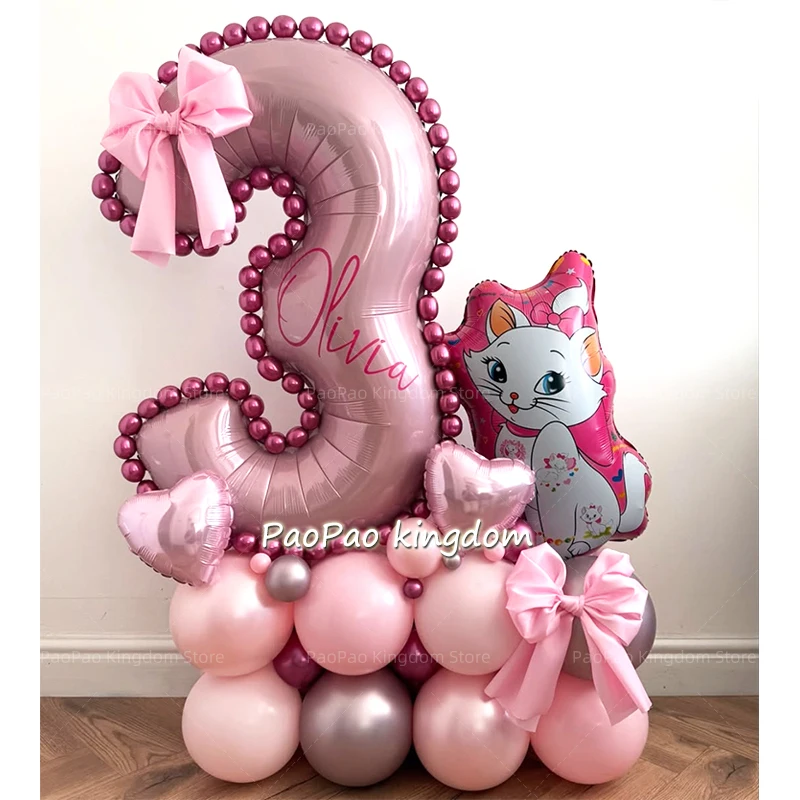 Cute Marie Cat Cartoon Balloons Backdrop Banner Kids Happy Birthday Party Decor Pet Aluminum Film  Baby Shower Gift Supplies