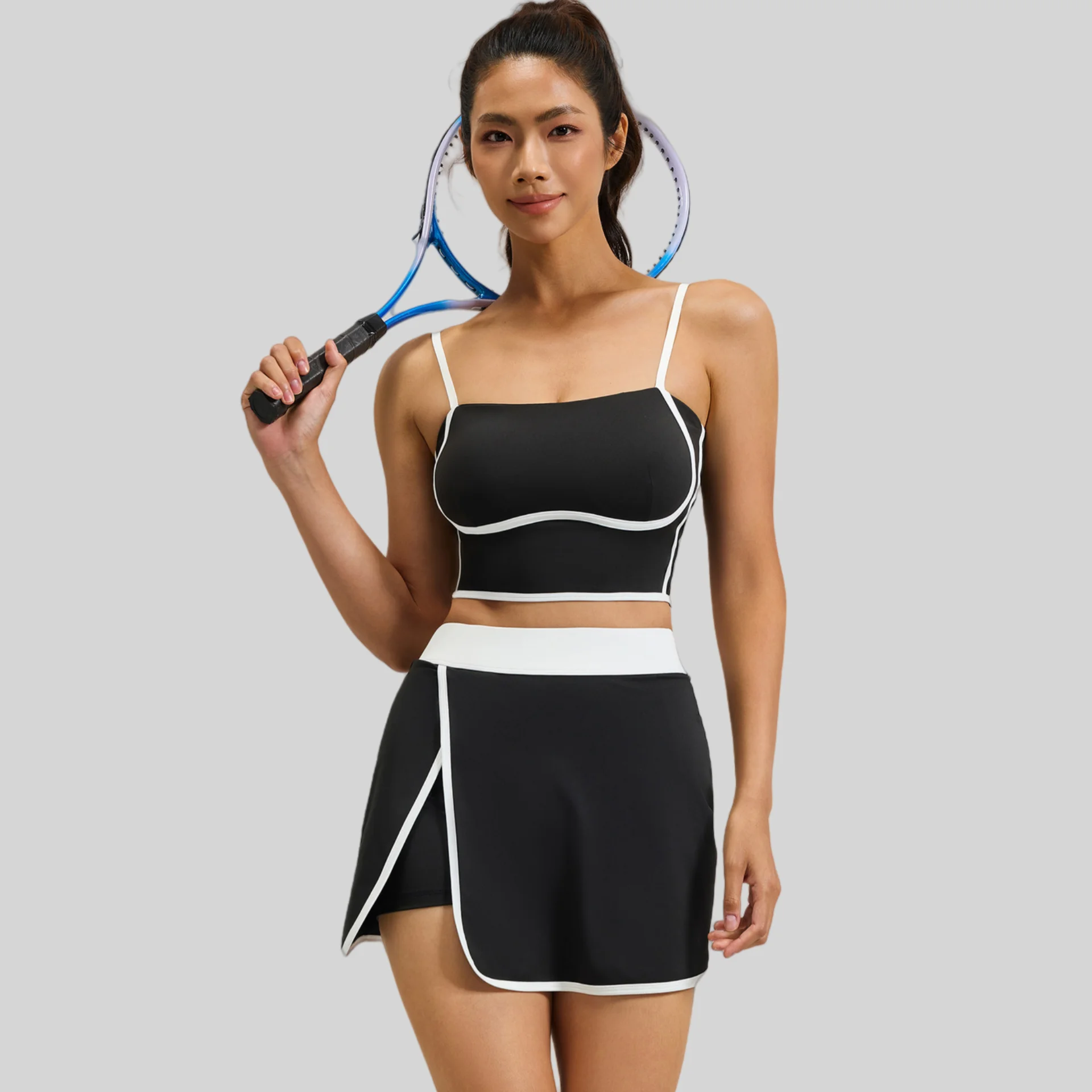 تنورة التنس النسائية اليوغا التنانير مع جيب وهمية قطعتين اللياقة البدنية الرياضة تنورة رياضة التنانير مع السراويل جولف Skorts تشغيل التنانير