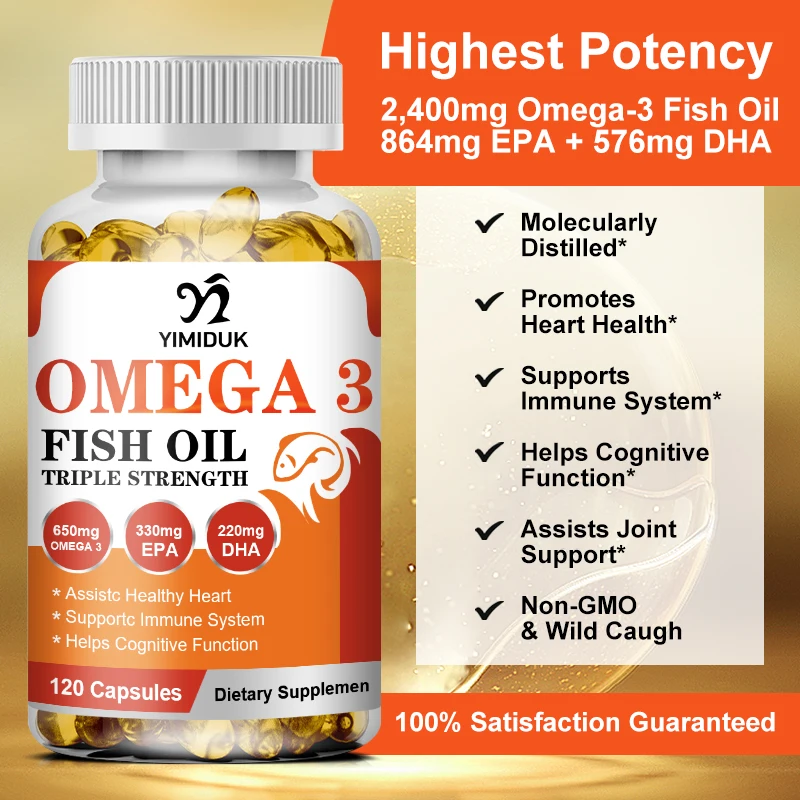 Omega-3 Fish Oil Capsules Dietary Supplement for Brain and Heart Health including EPA and DHA