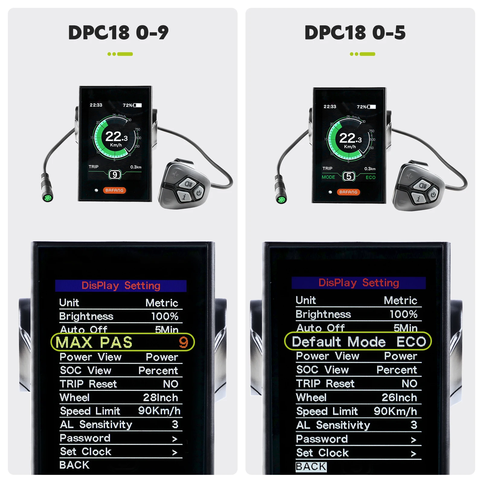 BAFANG DPC18 Original Display Electric Bike Colorful Screen For 8FUN BBS ebike Mid Motor Hub Motor 0-5/0-9 PAS 5PIN Female UART