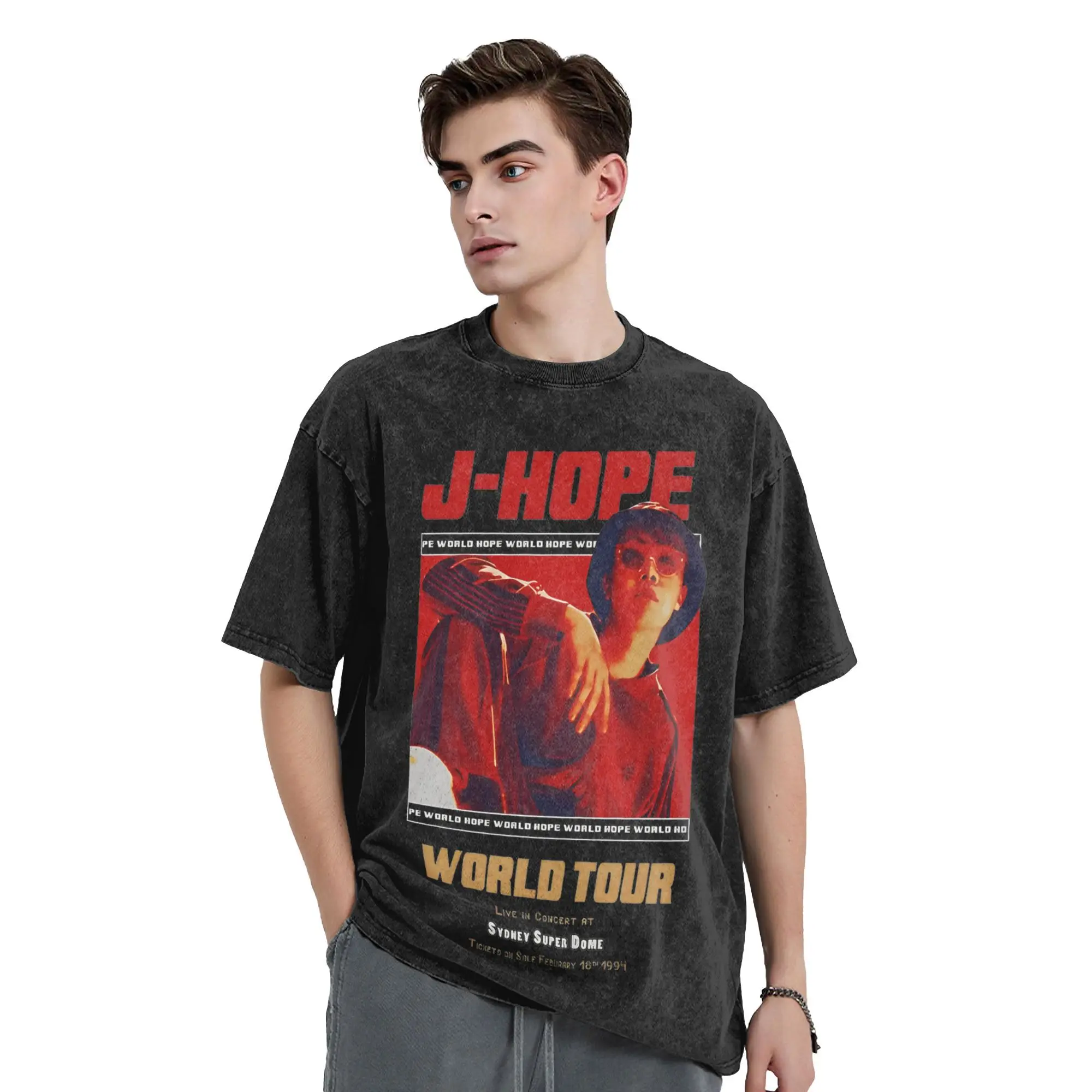 Summer J-HOPE Hope WORLD Tour Washed Shirt Apparel Oversize T-Shirts Band Music K-pop for Men Women Tee