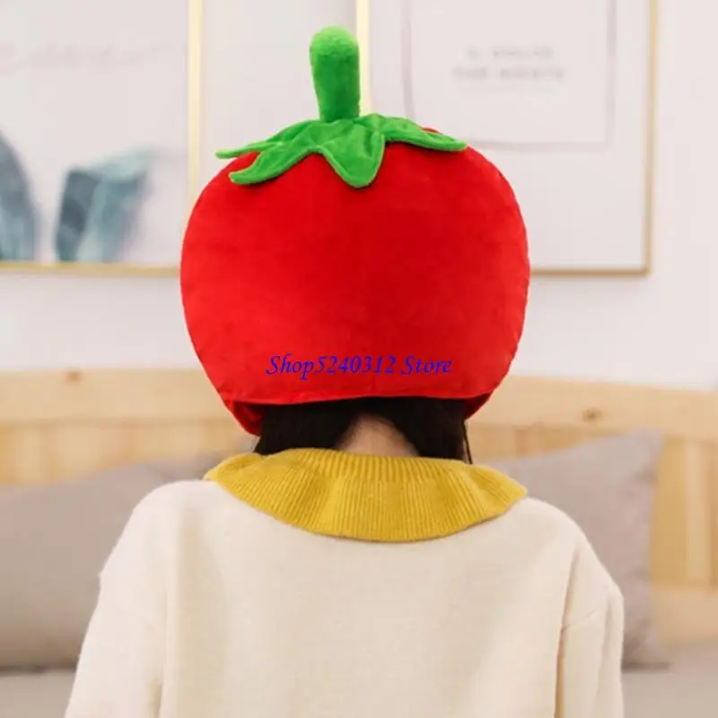 634C Erwachsene Kinder Schöne Tomaten Form Plüsch Lustige Obst Stofftiere Kopfbedeckungen Warm Earflap Cap Leistung Cosplay