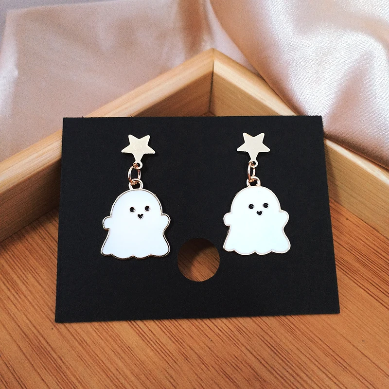 Metal Cute Little Ghost Drop Earrings for Women White Star Elf Drop Earrings Statement Earrings Gifts for Girls Wholesale B-2