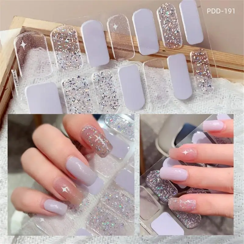 DIY Gel Nail Stickers Cured-free Long-Lasting Solid Color Nail Strips Patch Slider Sticker Full Cover Decal Nail Manicure Patch