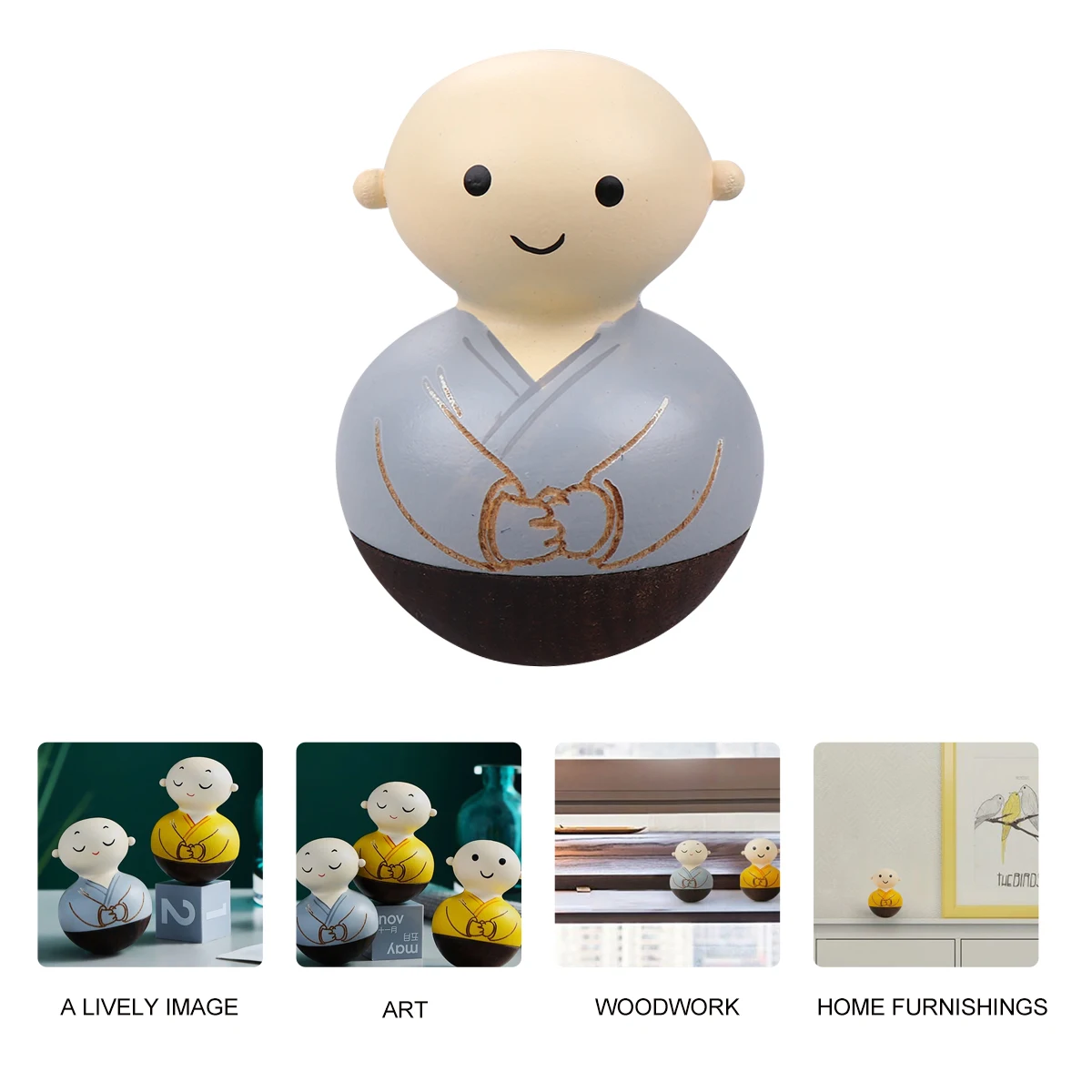 

Tumbler Ornament Table Decoration Dining Room Mini Wooden Monk Bamboo Handcraft Child