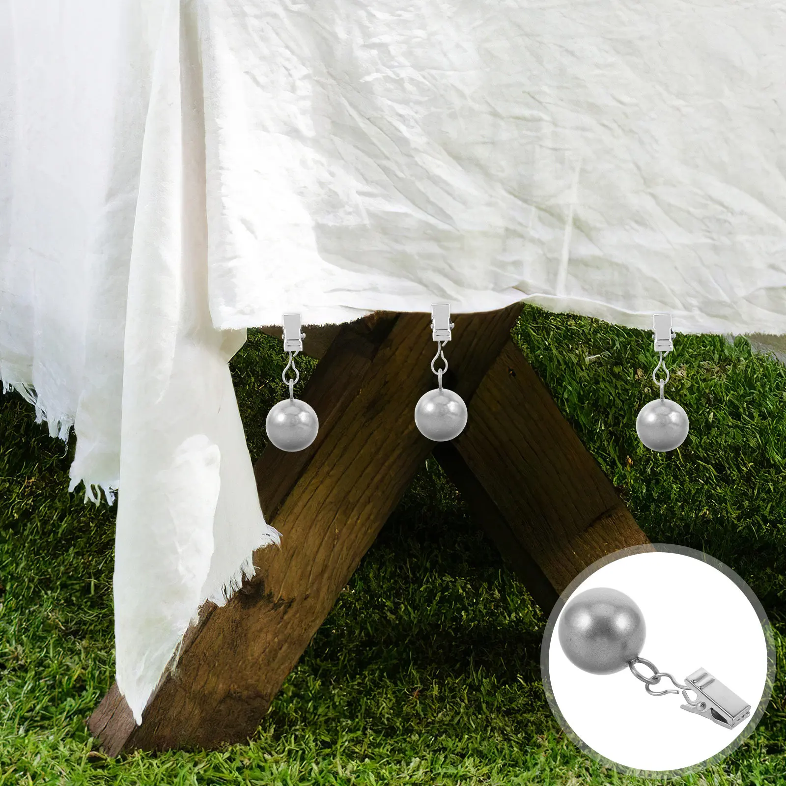 Stainless Steel Tablecloth Clips 4Pcs Windproof Ball Weights Heavy Duty Fasteners for Picnic Patio Dining