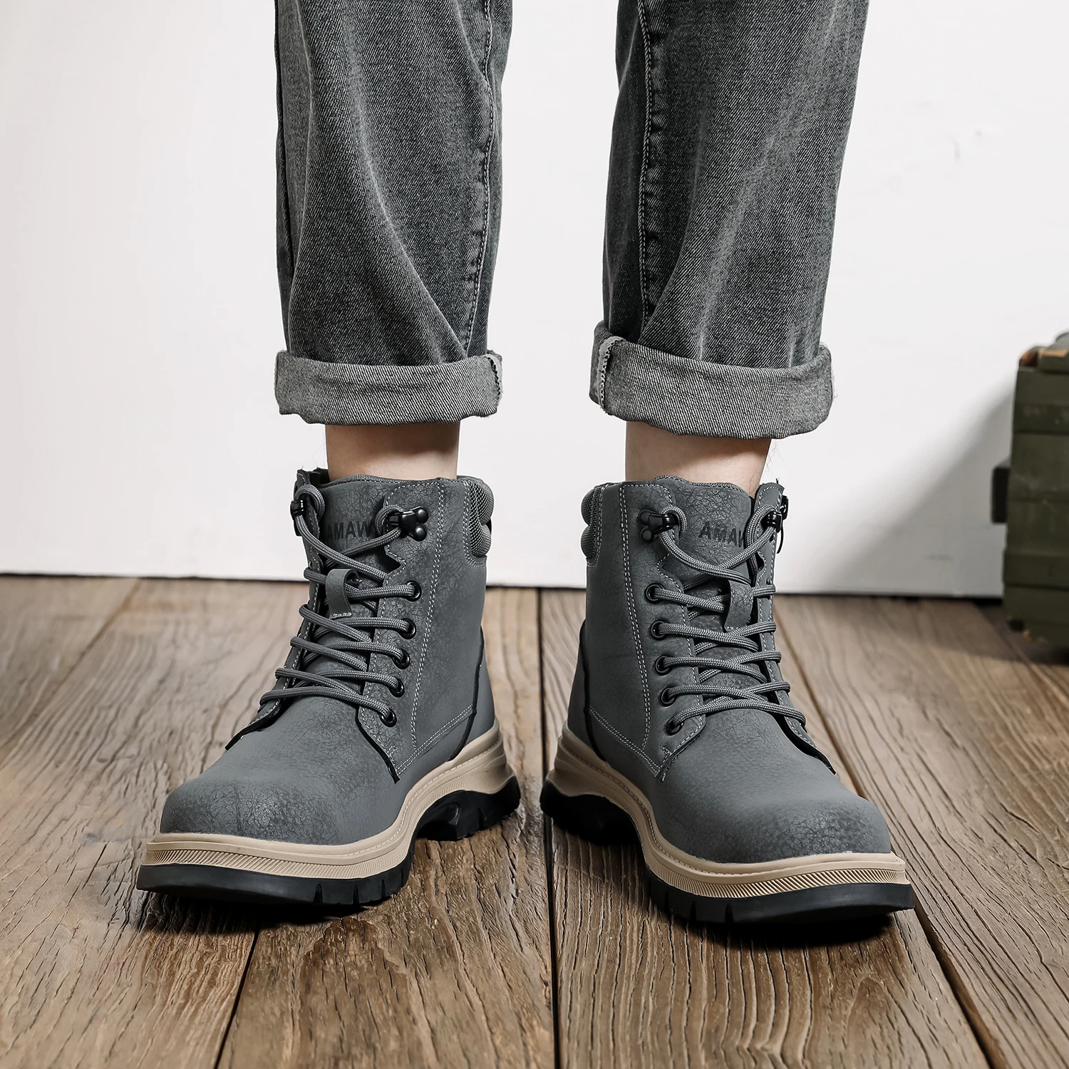 Sicherheitsstiefel Braun Wasserdicht Herren Stahlkappenschuhe Arbeit Anti-Drop Anti-Piercing Starke langlebige Schutzschuhe Unzerstörbar – Detail 9