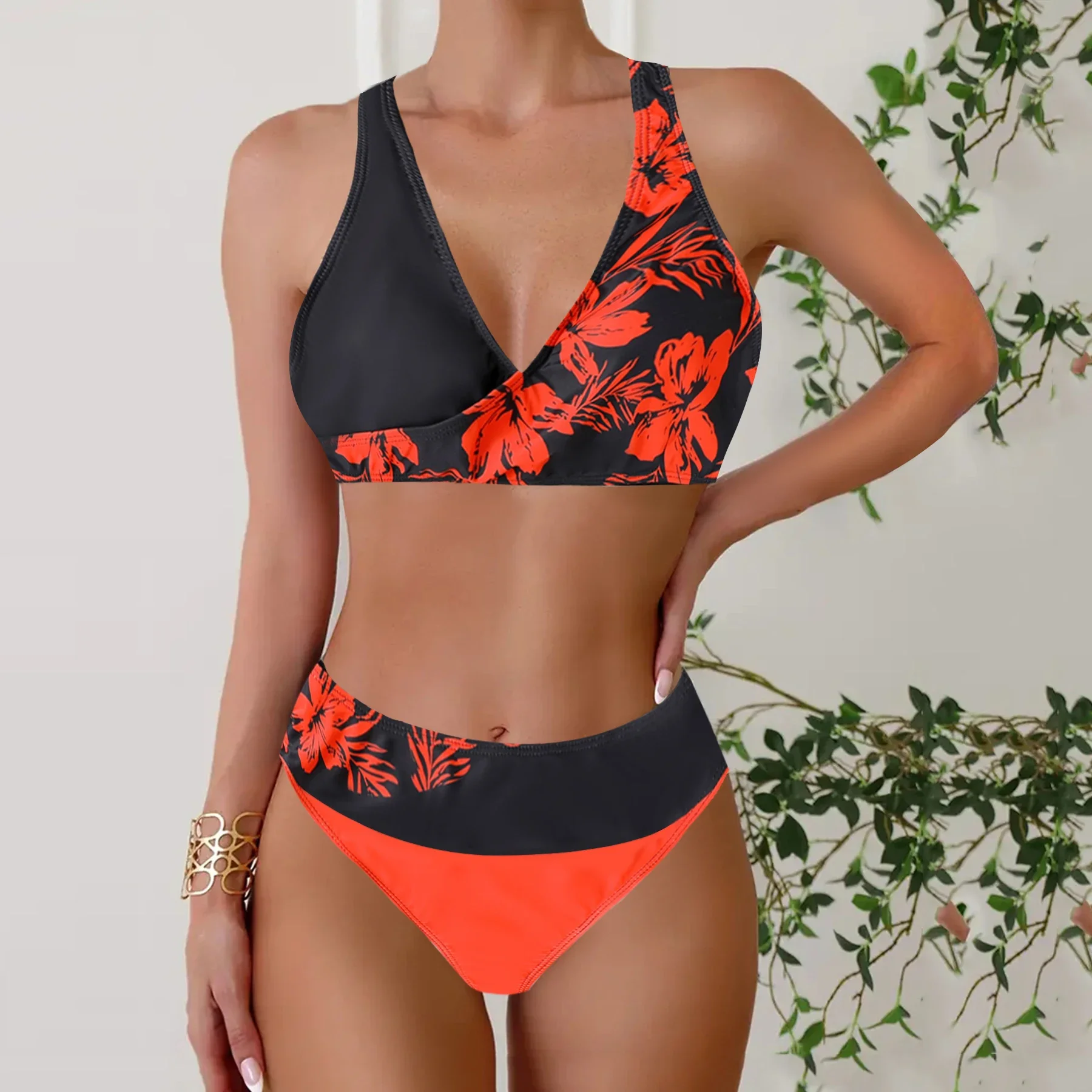 Two-piece Bikini Swimsuit for Women Summer Sexy Tankini  Patchwork Multi-Color Sexy Bikini  Vacation Swimsuit Summer Beachwear